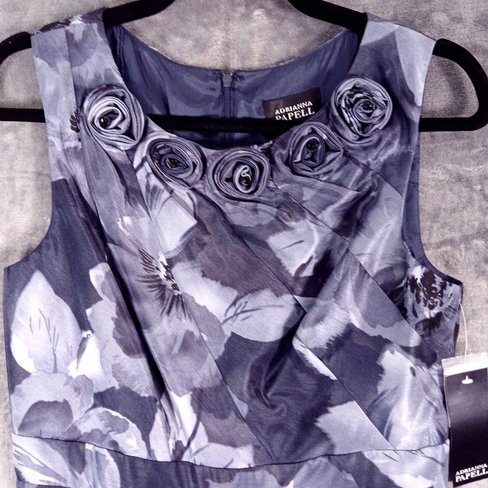 Adrianna Papell Dress Womens 10 Blue Floral Sheath Rosette Cocktail‎ Party NWOT - Picture 3 of 8